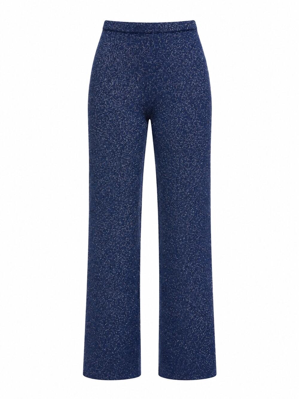 Leset Midnight Blue Silver Metallic Knit Pants Wool Blend Large